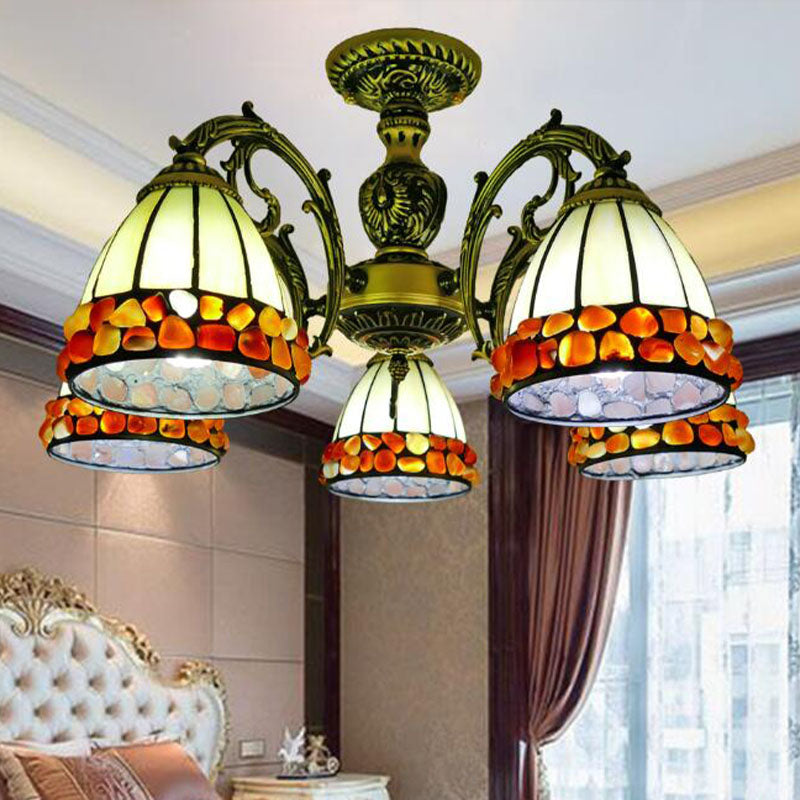 Antique Bronze Stained Glass Chandelier - Tiffany Style Pendant Light With 3/5/8 Lights 5 / Spots