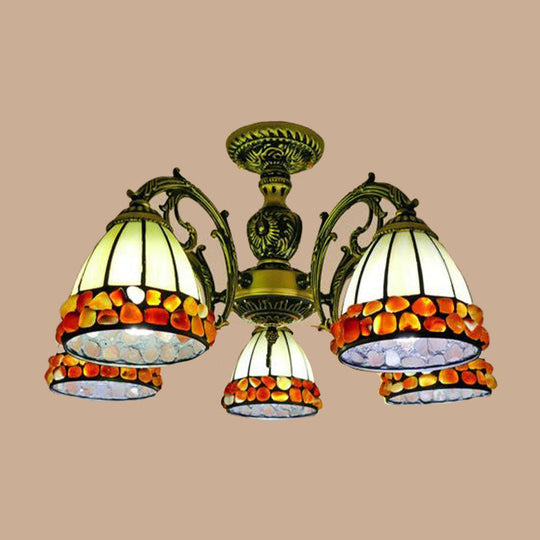 Antique Bronze Stained Glass Chandelier - Tiffany Style Pendant Light With 3/5/8 Lights