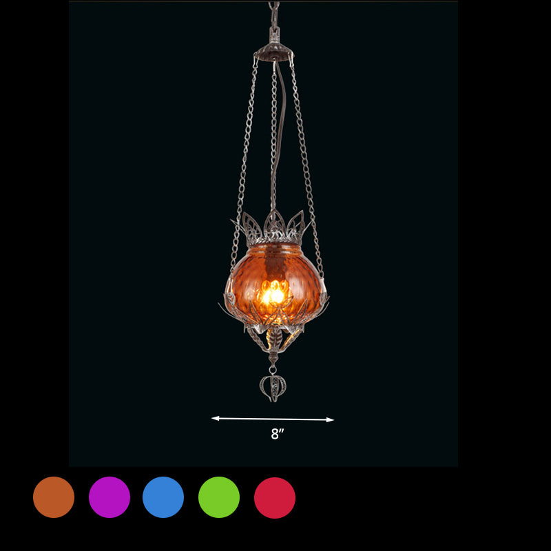Moroccan Aged Silver Pendant Light Fixture With Multicolored Bubble Glass Shade Coffee Shop Ceiling