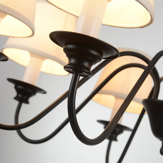Modern White Barrel Chandelier: 6-Light Fabric Suspension Lamp For Dining Room