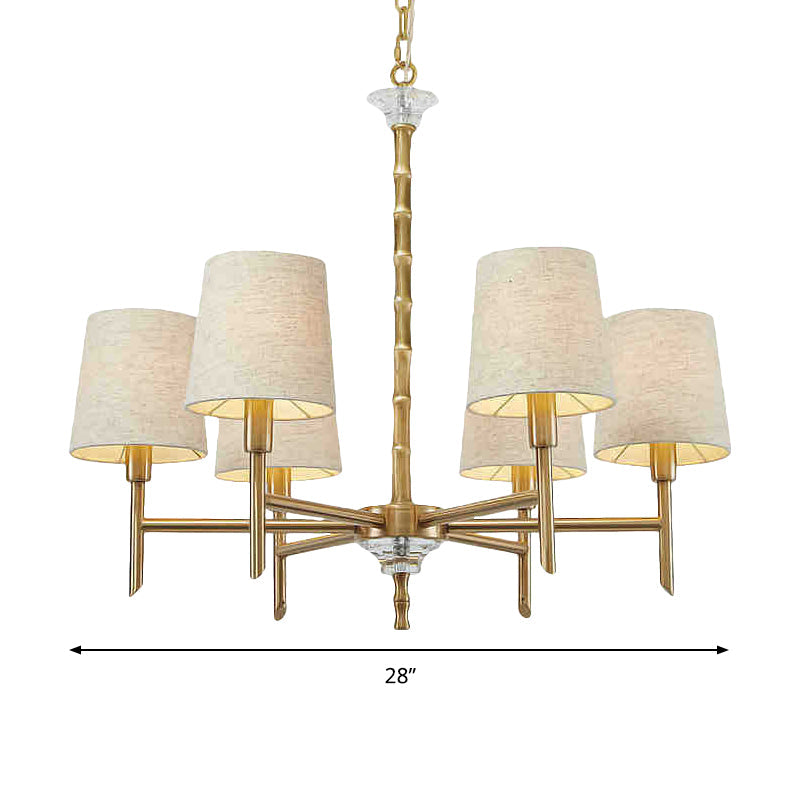 Modern Brass Fabric 6-Light Chandelier Pendant Kit for Living Room