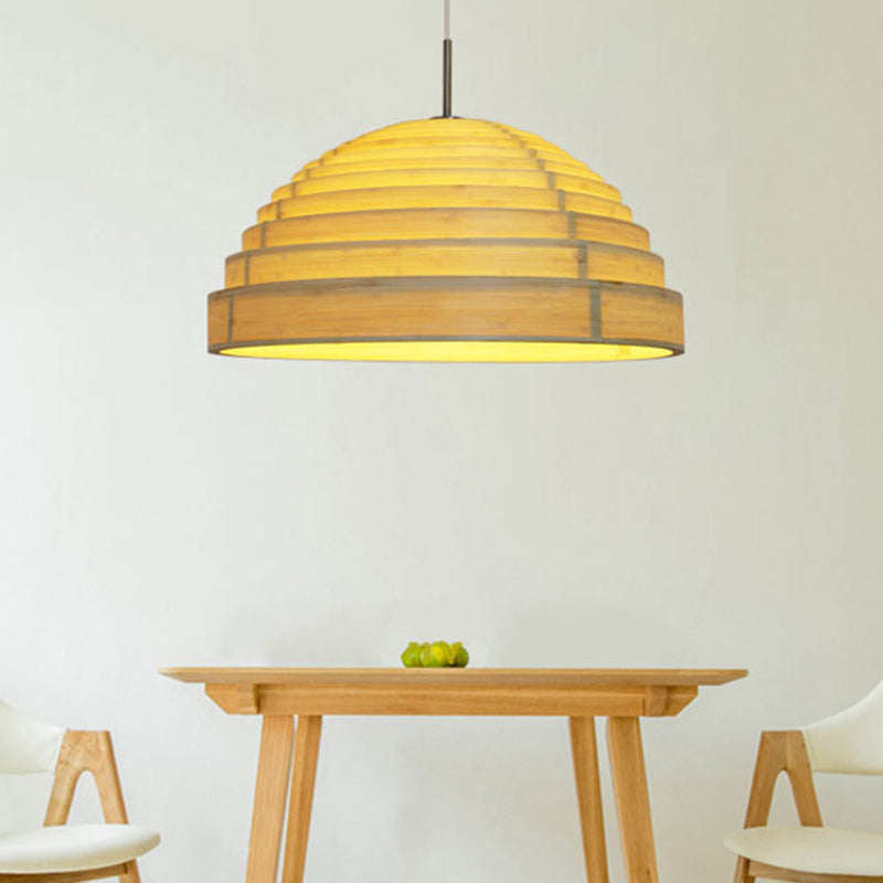 Modern Domed Pendant Light In Beige For Dining Room With Down Lighting