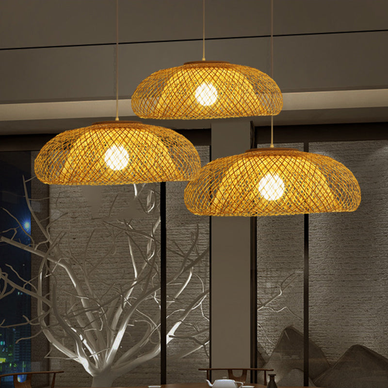 Bamboo Pendant Light in Modern Style - 1 Light Hanging Lamp for Restaurant" (Available in 16.5", 20.5", and 24.5" Width, Beige Color)