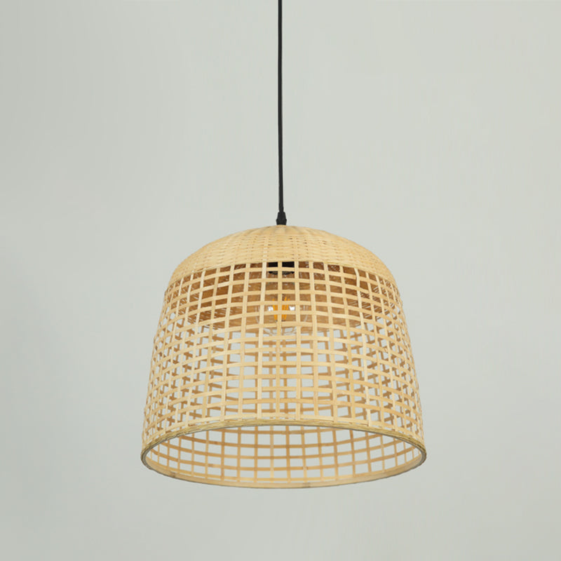 16/19.5 Wide Beige Domed Pendant Ceiling Light - Asian Style Bamboo Hanging Lamp