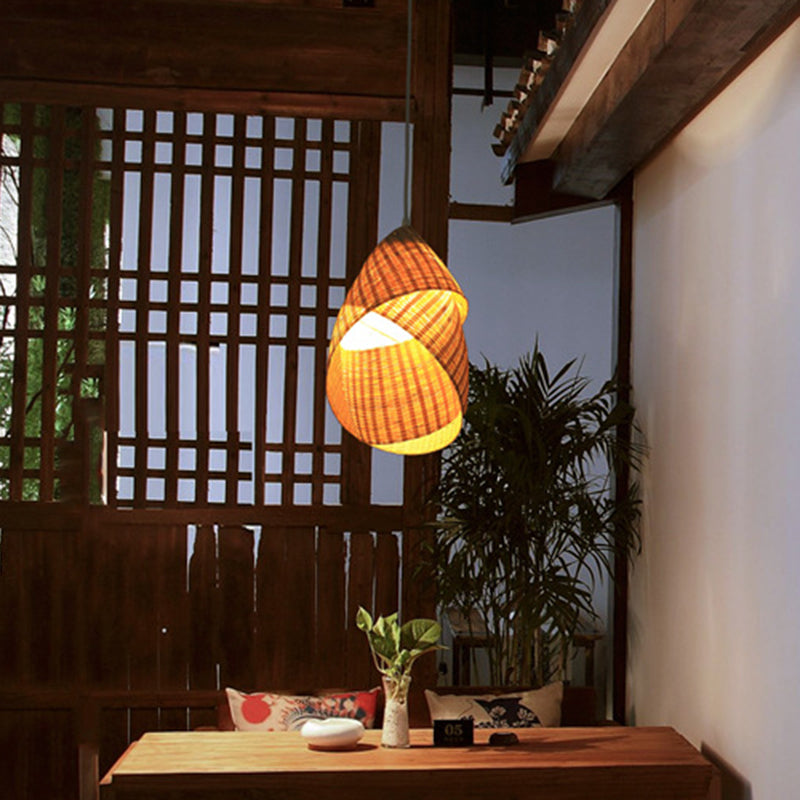 Bamboo Hanging Light 8.5/10 Wide Modern Pendant - 1 Beige Suspension For Restaurant / 8.5