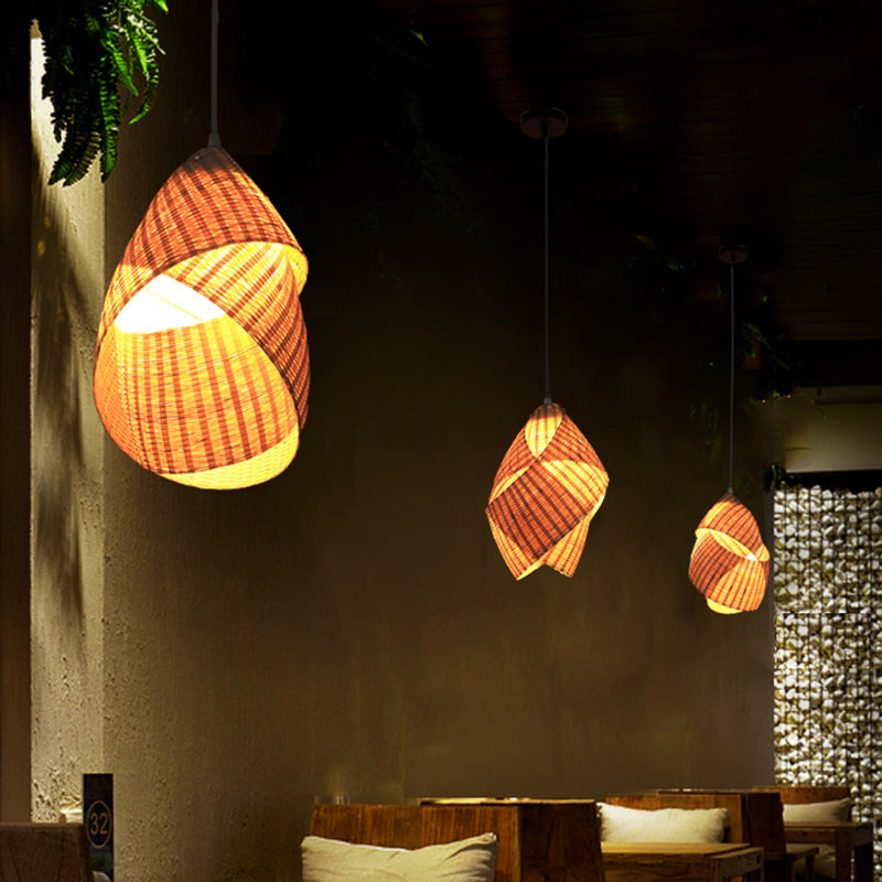 Modern Twist Bamboo Hanging Light - 8.5"/10" Wide Beige Pendant for Restaurants