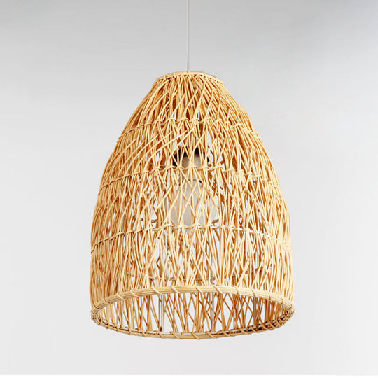 Elongated Cone Pendant Light Kit - Contemporary Bamboo Hanging Lamp Beige 1 Restaurant Or Home Decor