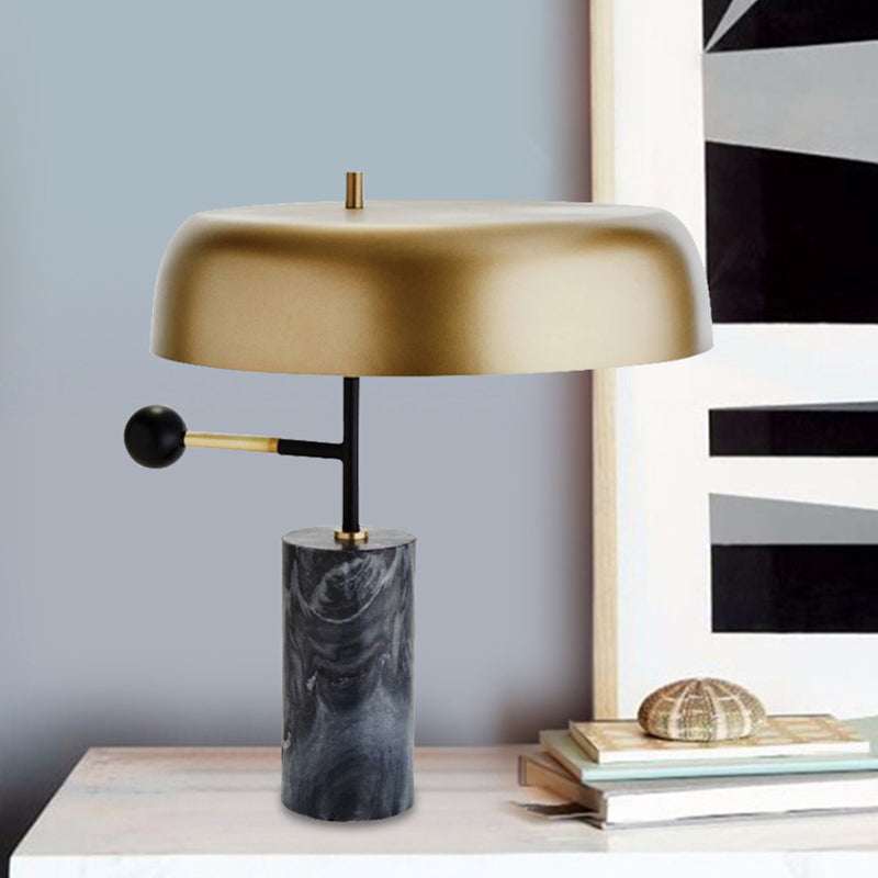 Gold Metal Drum Table Lamp - Contemporary Bedside Task Lighting With Cylinder Base