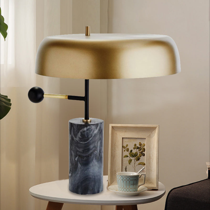 Gold Metal Drum Table Lamp - Contemporary Bedside Task Lighting With Cylinder Base