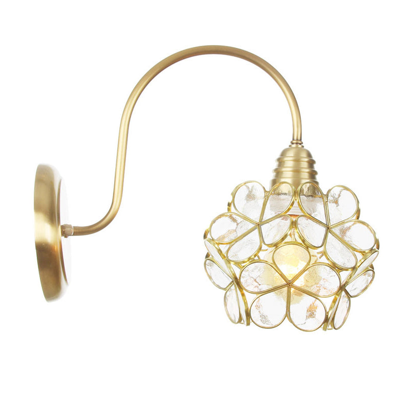 Minimalist Floral Metal Wall Sconce With Colorful Glass Shade For Living Room Lighting