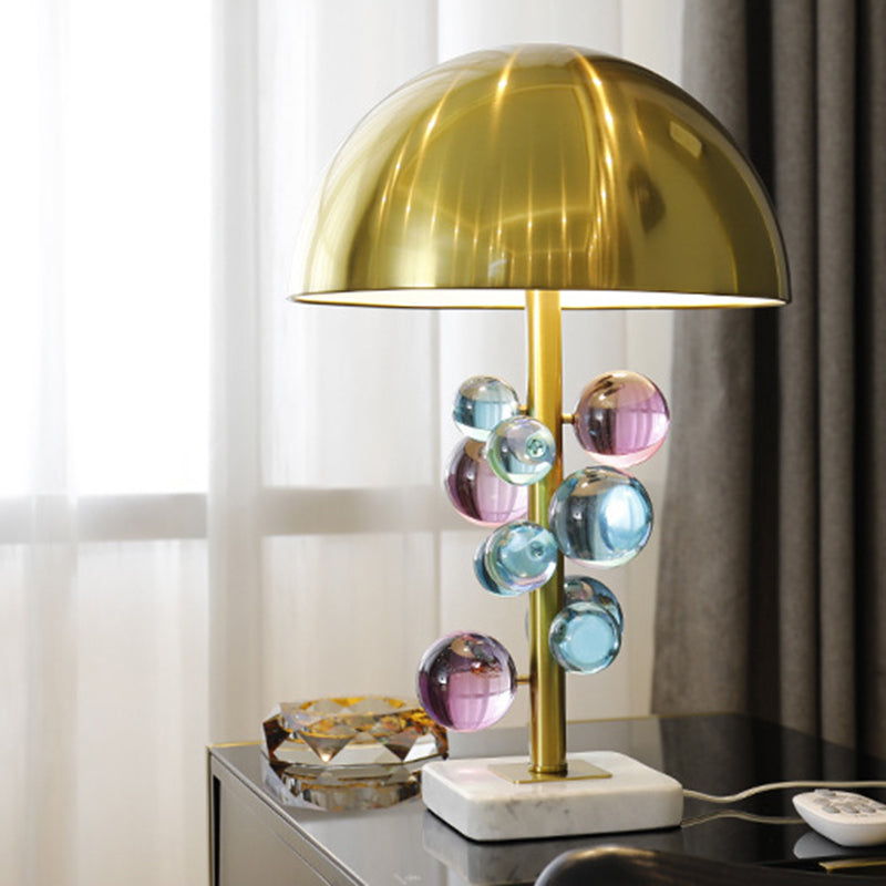 Gold Domed Metal Desk Lamp With Colorful Ball Deco - Minimalist Single Light Reading