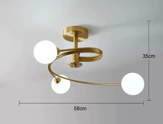 Nordic Creative Rotate Bedroom Room Lamp Copper Ceiling 3 Milky White / Without Bulb