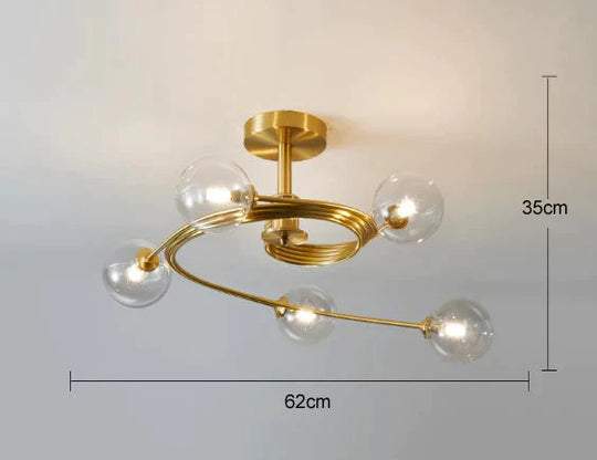Nordic Creative Rotate Bedroom Room Lamp Copper Ceiling 5 Transparent Color / Without Bulb