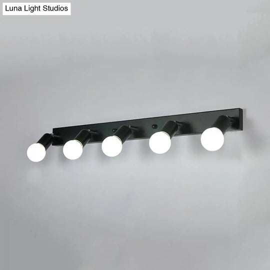 3/4-Head Bedroom Vanity Wall Sconce In Simple Metal Finish With Exposed Bulb - Black/White