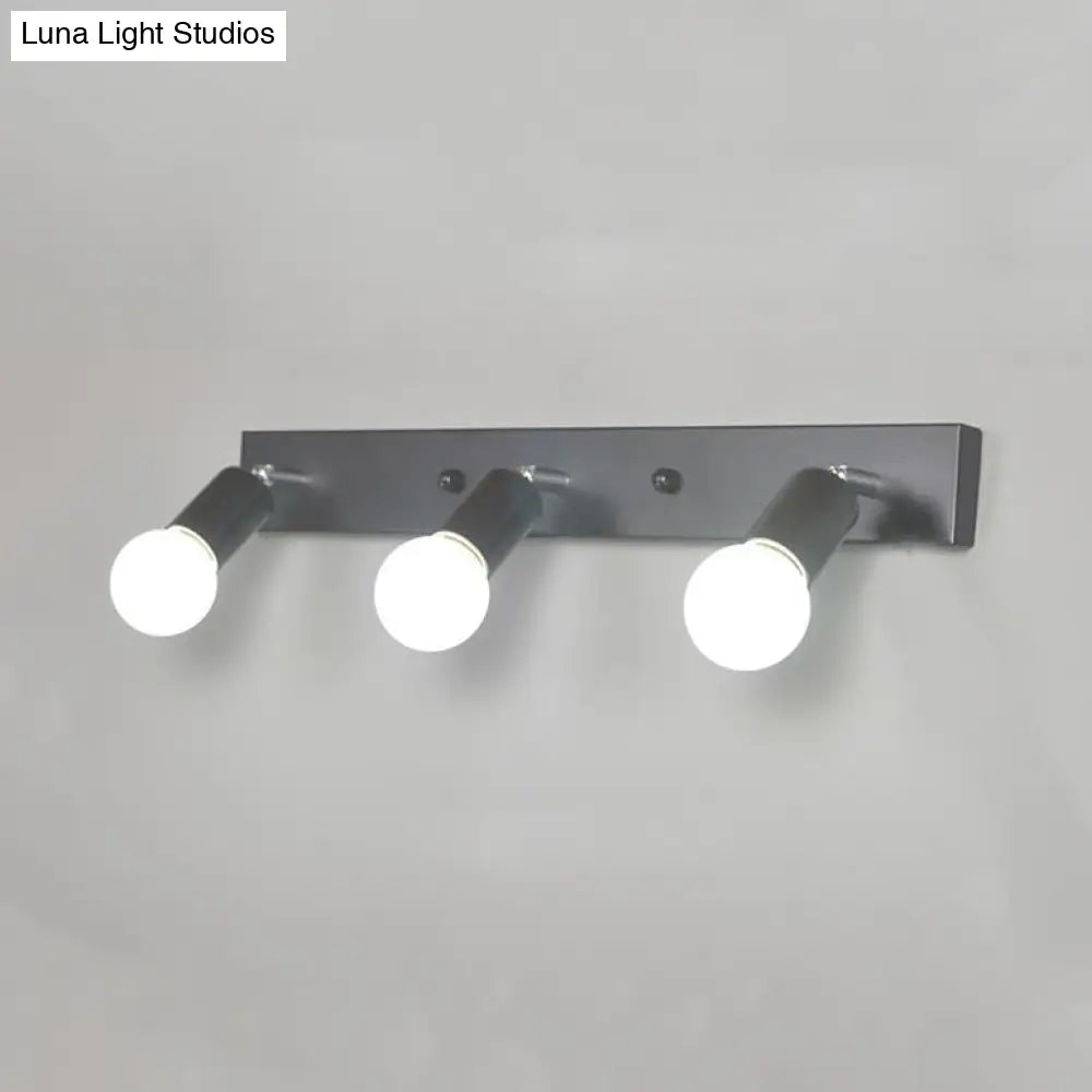 3/4-Head Bedroom Vanity Wall Sconce In Simple Metal Finish With Exposed Bulb - Black/White