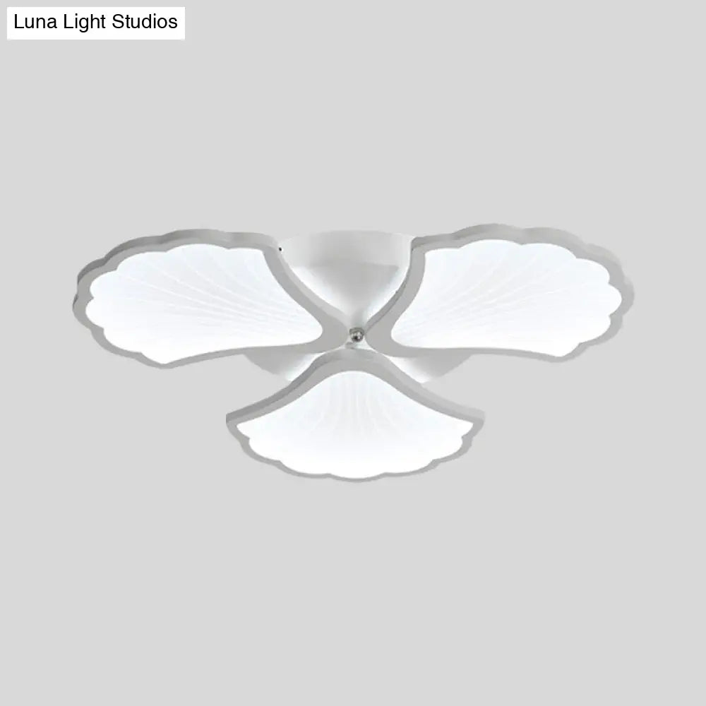 3/5/9 - Light Led Flush Ceiling Light With Ginkgo Leaf Acrylic Shade - White Lighting Fixture In