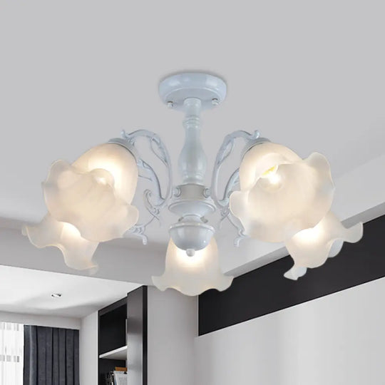 3/5 - Light Floral Semi - Flush Ceiling Light - Countryside White/Black Finish With Cream Glass 5 /