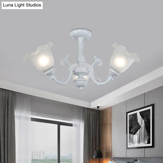 3/5 - Light Floral Semi - Flush Ceiling Light - Countryside White/Black Finish With Cream Glass