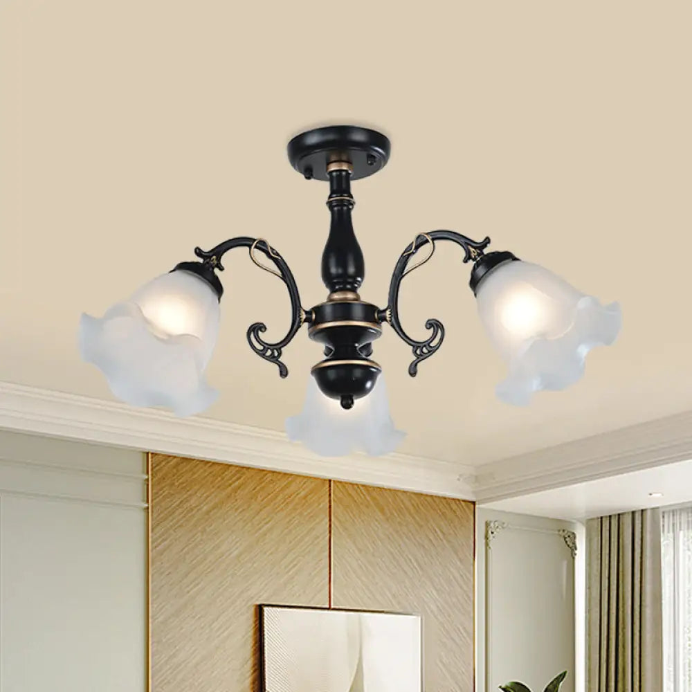 3/5 - Light Floral Semi - Flush Ceiling Light - Countryside White/Black Finish With Cream Glass 3 /