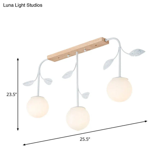 3/5 Light Orb Island Ceiling Lamp With Milky Glass & Wooden Canopy - Modern Simple Design