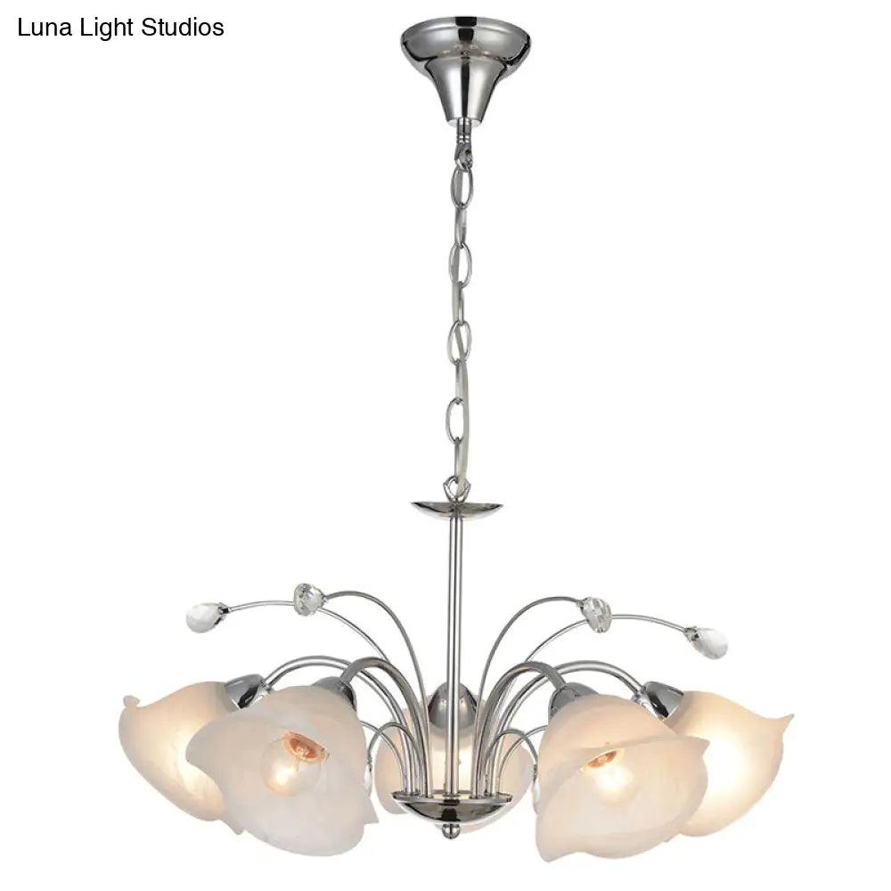 3/5-Light White Glass Pendant Chandelier - Traditional Chrome Flared Kitchen Ceiling Fixture