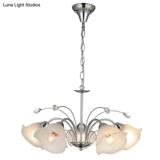 3/5-Light White Glass Pendant Chandelier - Traditional Chrome Flared Kitchen Ceiling Fixture