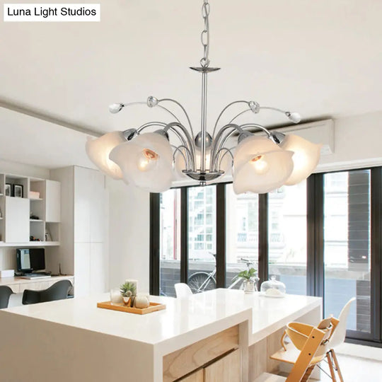 3/5-Light White Glass Pendant Chandelier - Traditional Chrome Flared Kitchen Ceiling Fixture