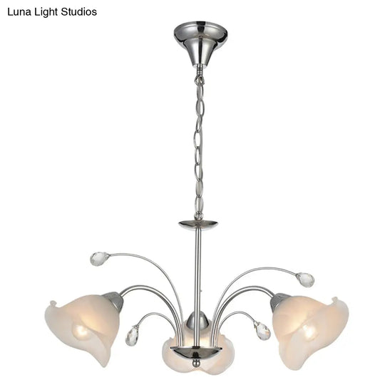 3/5-Light White Glass Pendant Chandelier - Traditional Chrome Flared Kitchen Ceiling Fixture