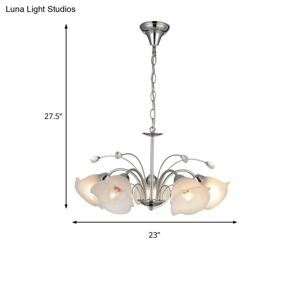 3/5-Light White Glass Pendant Chandelier - Traditional Chrome Flared Kitchen Ceiling Fixture