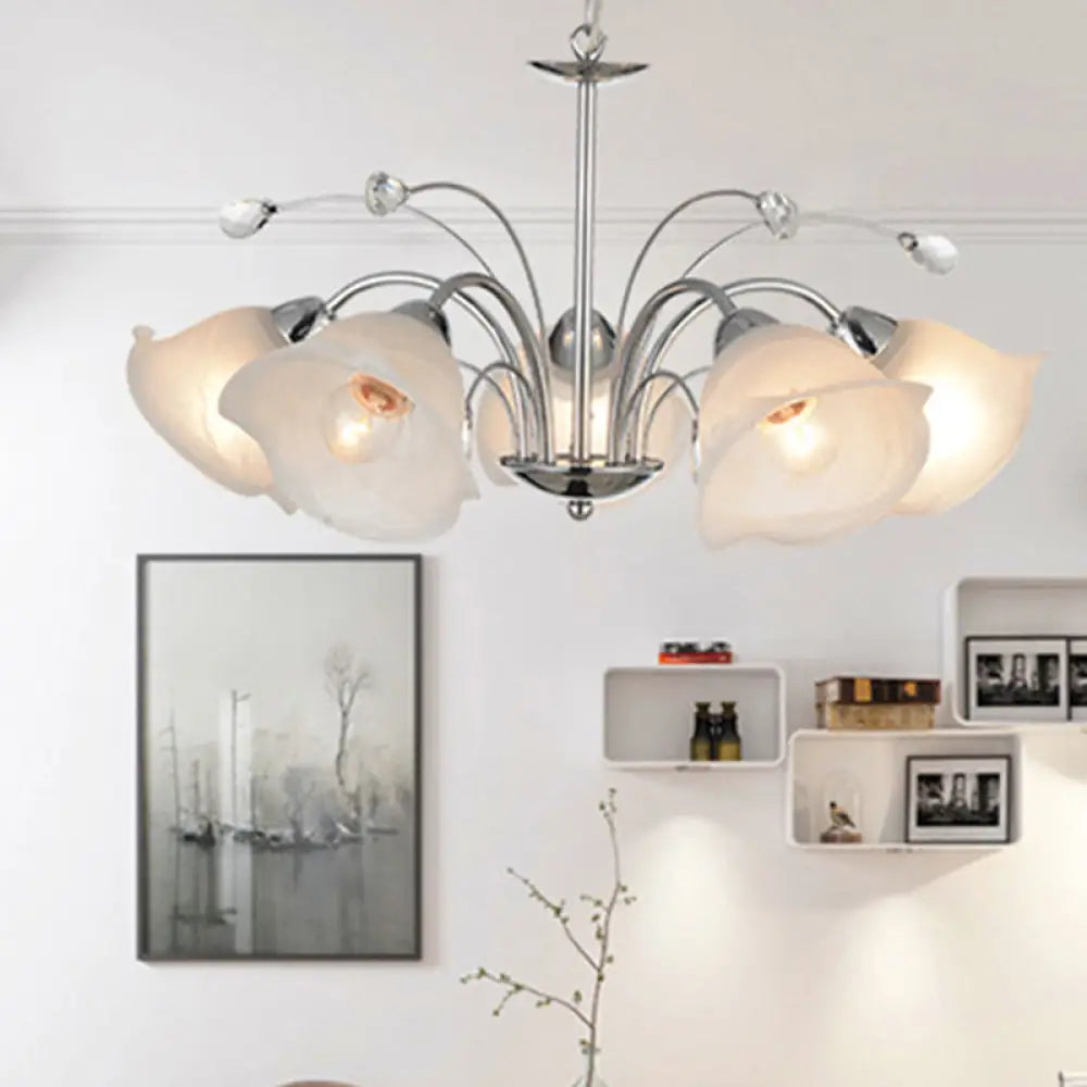 3/5-Light White Glass Pendant Chandelier - Traditional Chrome Flared Kitchen Ceiling Fixture 5 /