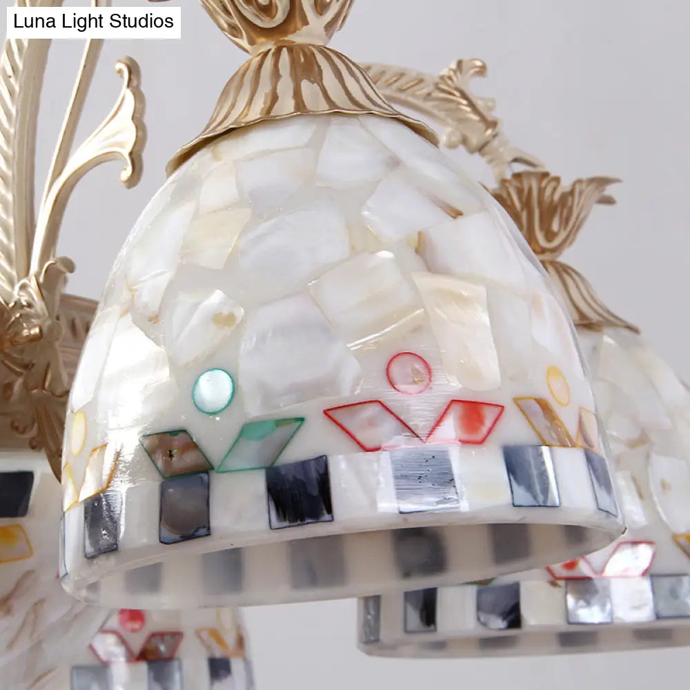 3/5 Lights Chandelier Pendant Light - White And Gold Tiffany Style Stained Glass Mosaic Hanging