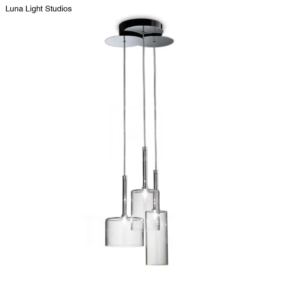 3/6/10 Lights Dining Room Cluster Lighting With Cylinder Clear Glass Shade Modern Chrome Led