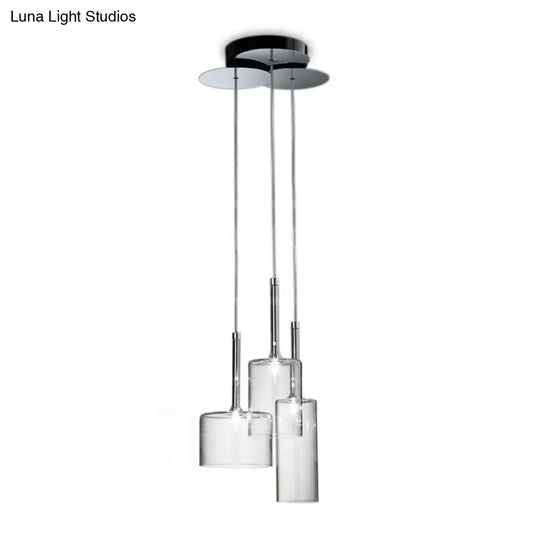 3/6/10 Lights Dining Room Cluster Lighting With Cylinder Clear Glass Shade Modern Chrome Led