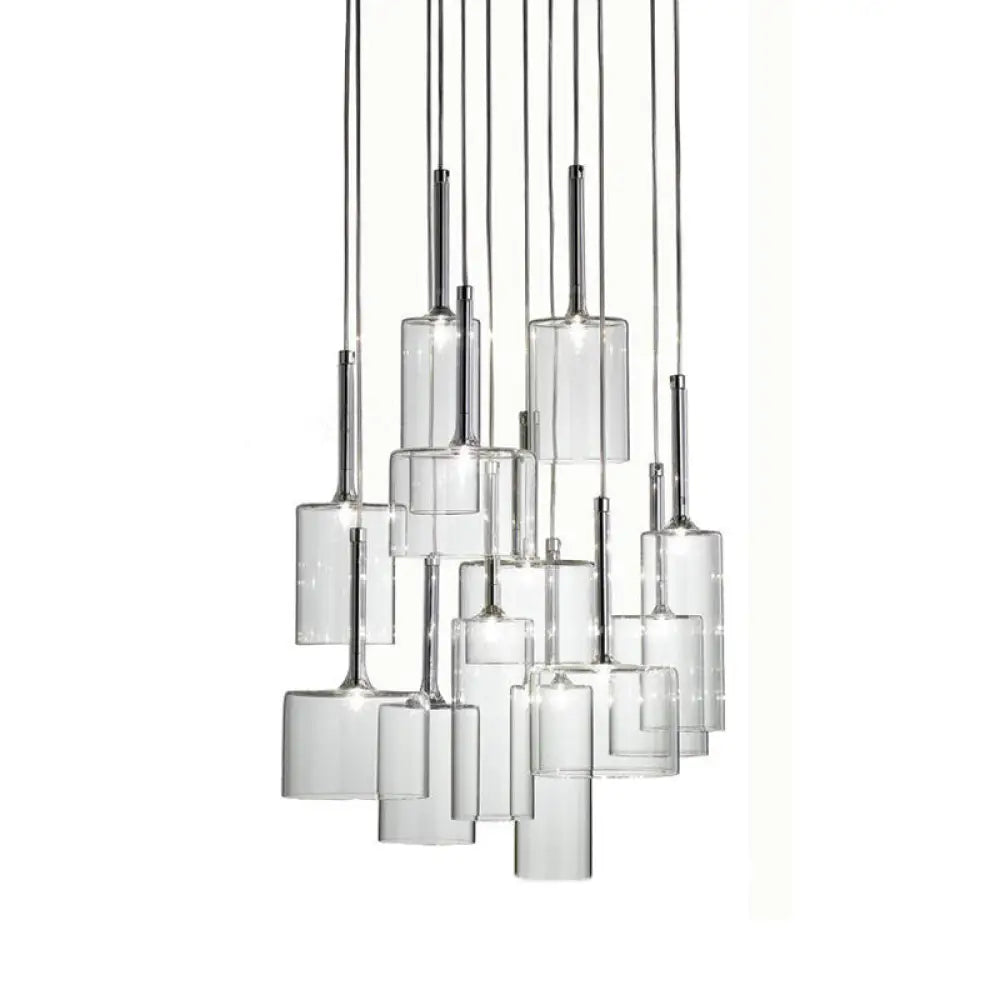 3/6/10 Lights Dining Room Cluster Lighting With Cylinder Clear Glass Shade Modern Chrome Led