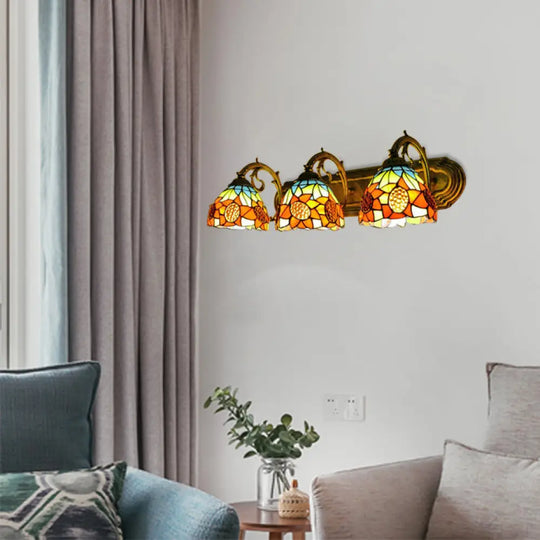 3-H Header Orange Vanity Wall Lighting Lodge Tiffany Stained Glass With Yellow Flower/Sunflower