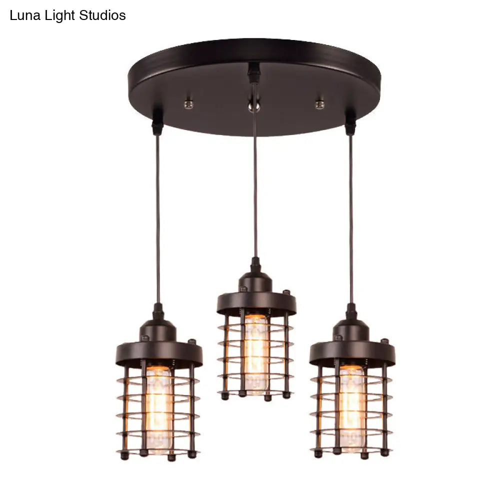 Black Metal 3-Head Pendant Lighting For Warehouse Or Dining Table