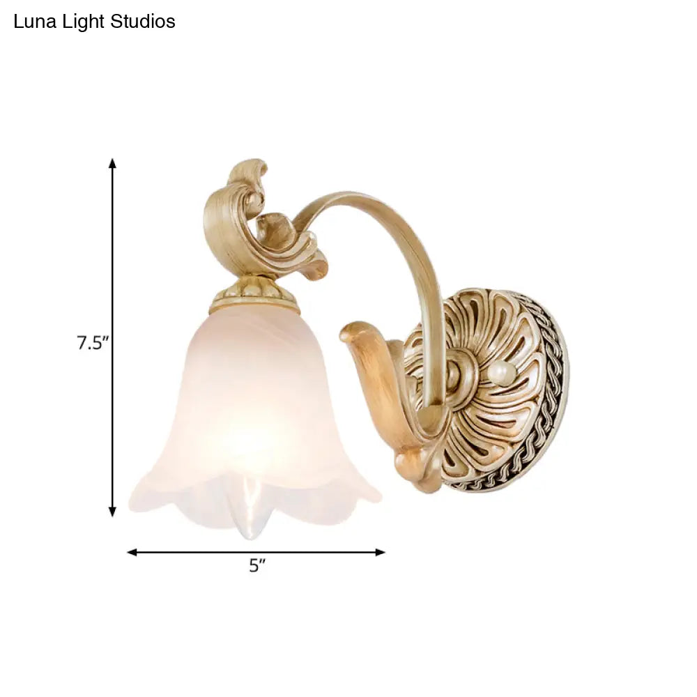 3-Head Colonial Style Gold Opal Glass Wall Mounted Bathroom Vanity Light Fixture