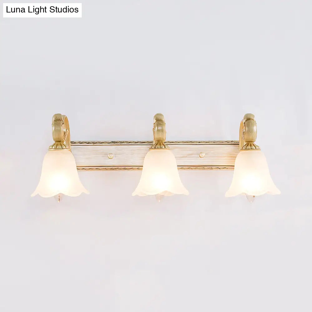 3-Head Colonial Style Gold Opal Glass Wall Mounted Bathroom Vanity Light Fixture