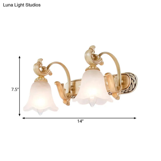 3-Head Colonial Style Gold Opal Glass Wall Mounted Bathroom Vanity Light Fixture