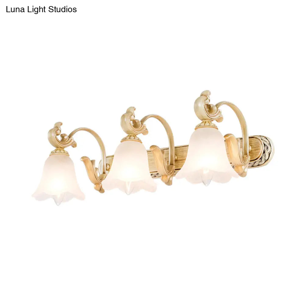 3-Head Colonial Style Gold Opal Glass Wall Mounted Bathroom Vanity Light Fixture