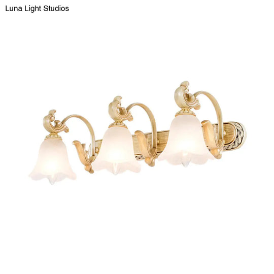 3-Head Colonial Style Gold Opal Glass Wall Mounted Bathroom Vanity Light Fixture