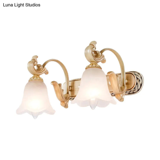 3-Head Colonial Style Gold Opal Glass Wall Mounted Bathroom Vanity Light Fixture