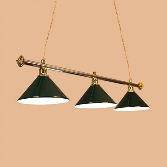 3-Head Conical Metallic Billiard Light - Indoor Island Lighting Fixture In Black/Red/Blue Green / B