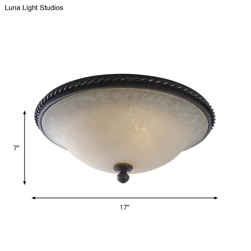 3 - Head Frosted Glass Dome Ceiling Light With Traditional Style And Black Flush Mount