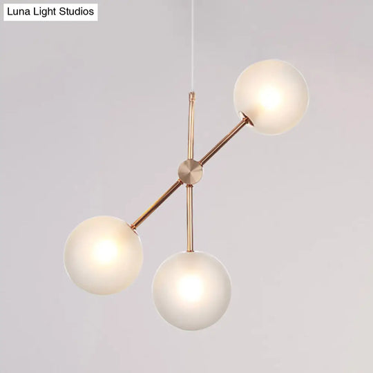 3-Head Modernist Led Chandelier In Rose Gold With Frosted Glass Shade