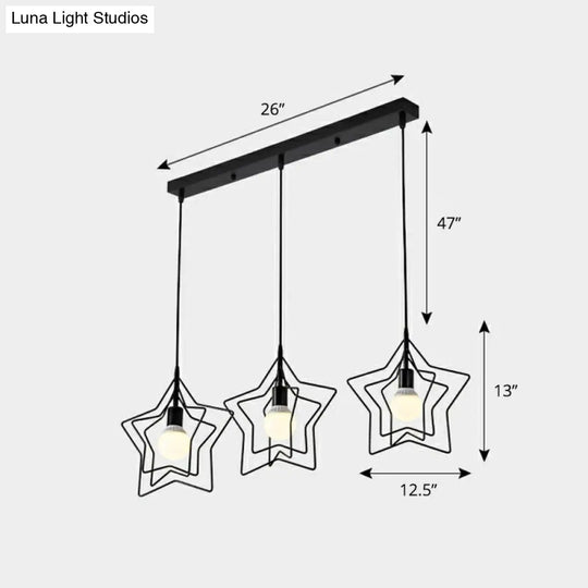 Nordic Metal Cluster Pendant Light With 3 Wire Frame Heads For Dining Room Ceiling Black / A Linear