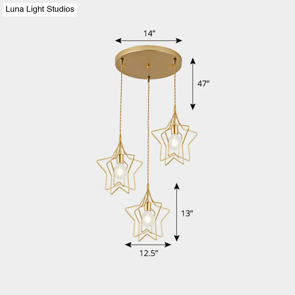 Nordic Metal Cluster Pendant Light With 3 Wire Frame Heads For Dining Room Ceiling Gold / A Round
