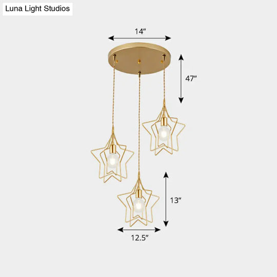 Nordic Metal Cluster Pendant Light With 3 Wire Frame Heads For Dining Room Ceiling Gold / A Round