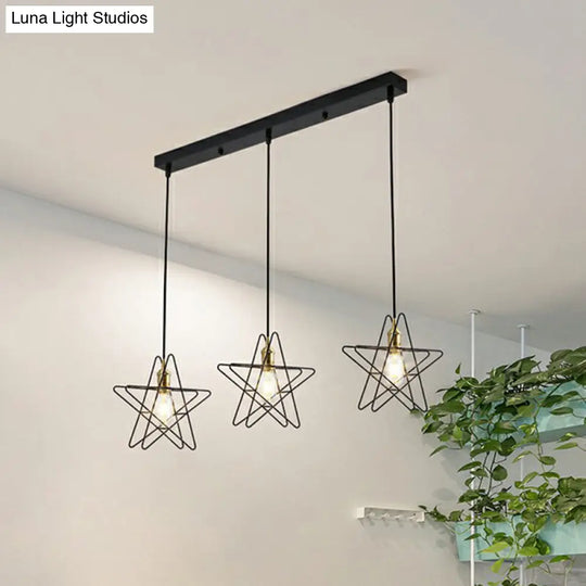 Nordic Metal Cluster Pendant Light With 3 Wire Frame Heads For Dining Room Ceiling