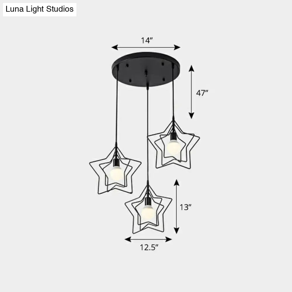 Nordic Metal Cluster Pendant Light With 3 Wire Frame Heads For Dining Room Ceiling Black / A Round